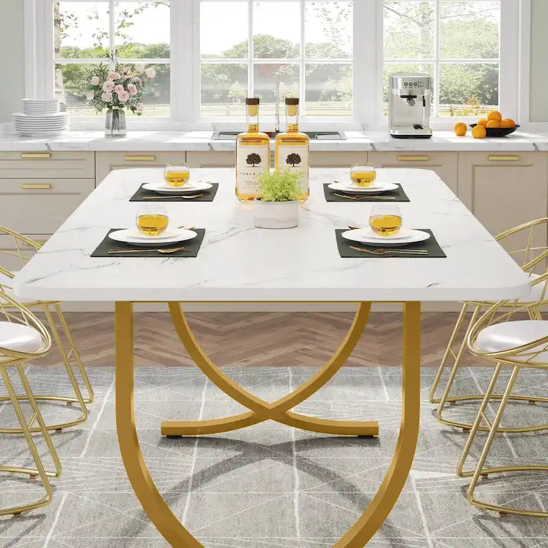 63 Inch White Rectangular Dining Table for 4 to 6