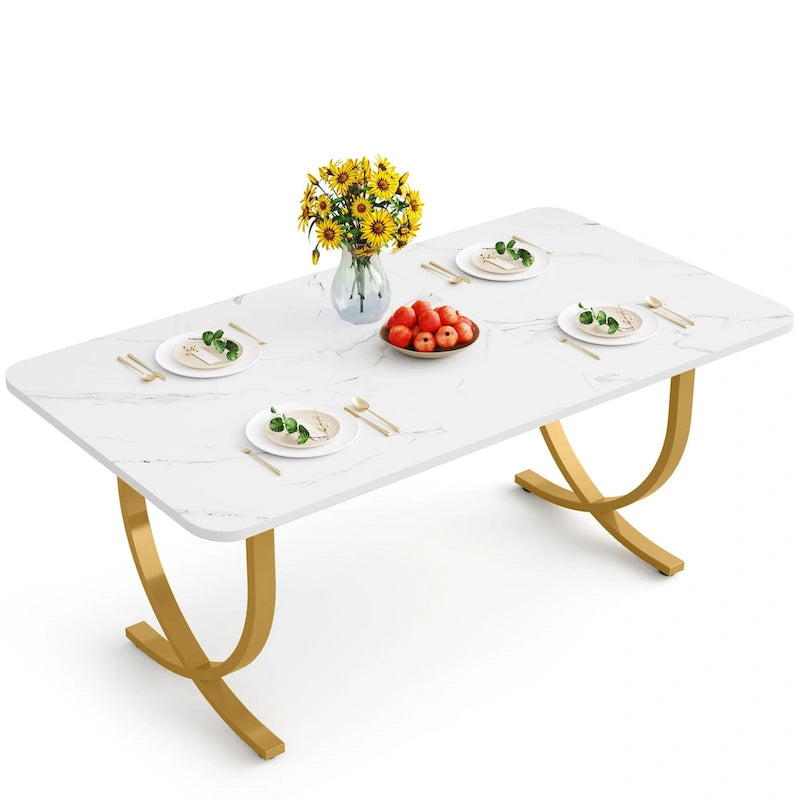 63 Inch White Rectangular Dining Table for 4 to 6