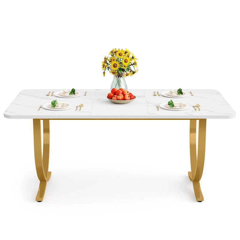63 Inch White Rectangular Dining Table for 4 to 6