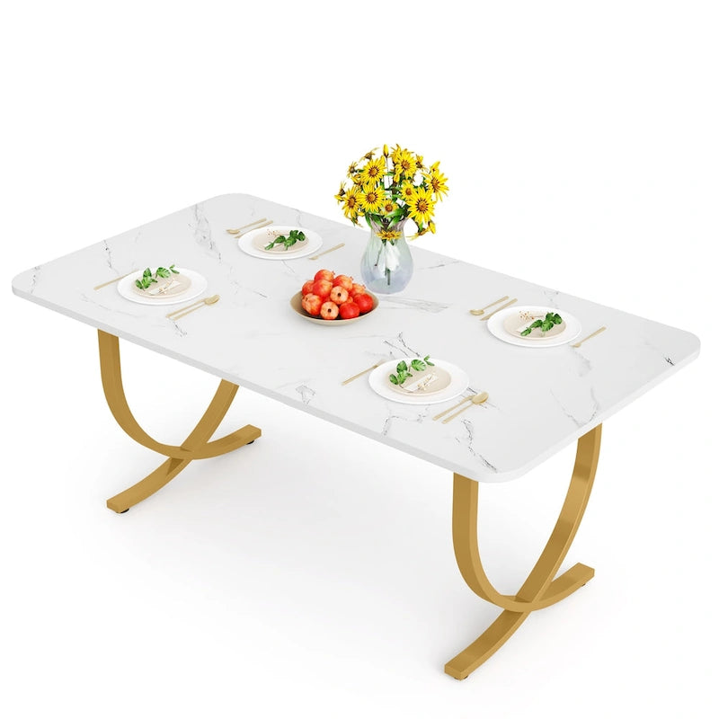 63 Inch White Rectangular Dining Table for 4 to 6