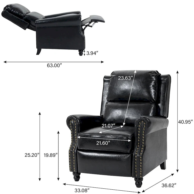 Set di 2 poltrone reclinabili moderne con seduta imbottita in pelle PU/tessuto