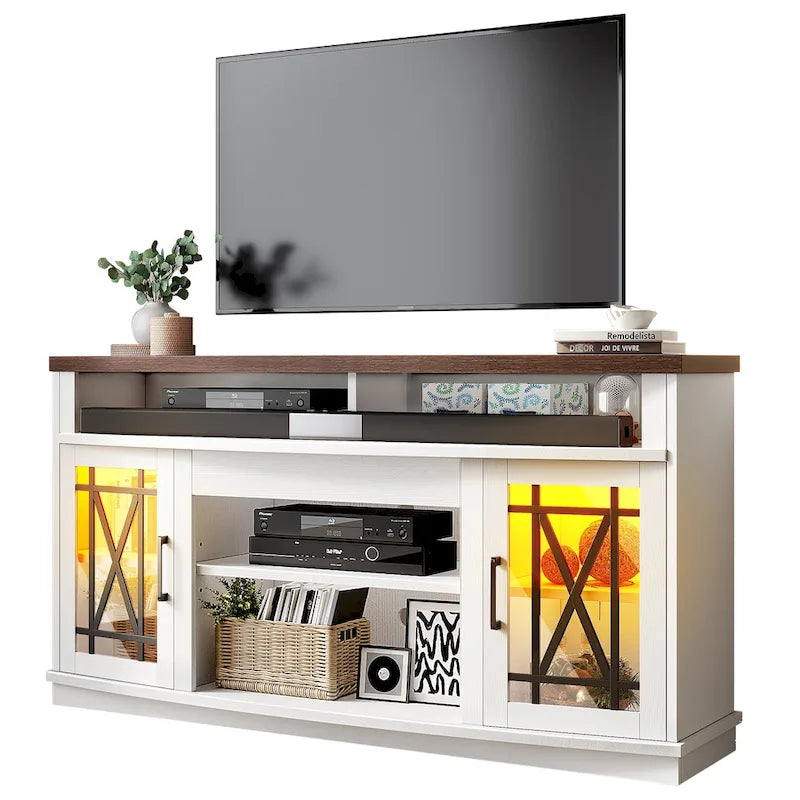 Moasis 59 Zoll hoher TV-Ständer mit 2 Türen und LED-Beleuchtung für Fernseher bis zu 70 Zoll