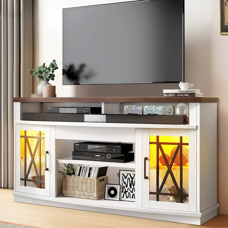 Moasis 59 Zoll hoher TV-Ständer mit 2 Türen und LED-Beleuchtung für Fernseher bis zu 70 Zoll