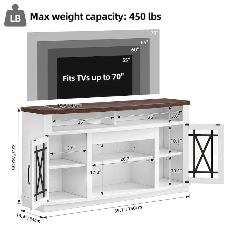 Moasis 59 Zoll hoher TV-Ständer mit 2 Türen und LED-Beleuchtung für Fernseher bis zu 70 Zoll