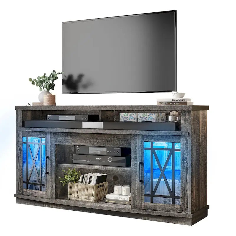 Moasis 59 Zoll hoher TV-Ständer mit 2 Türen und LED-Beleuchtung für Fernseher bis zu 70 Zoll