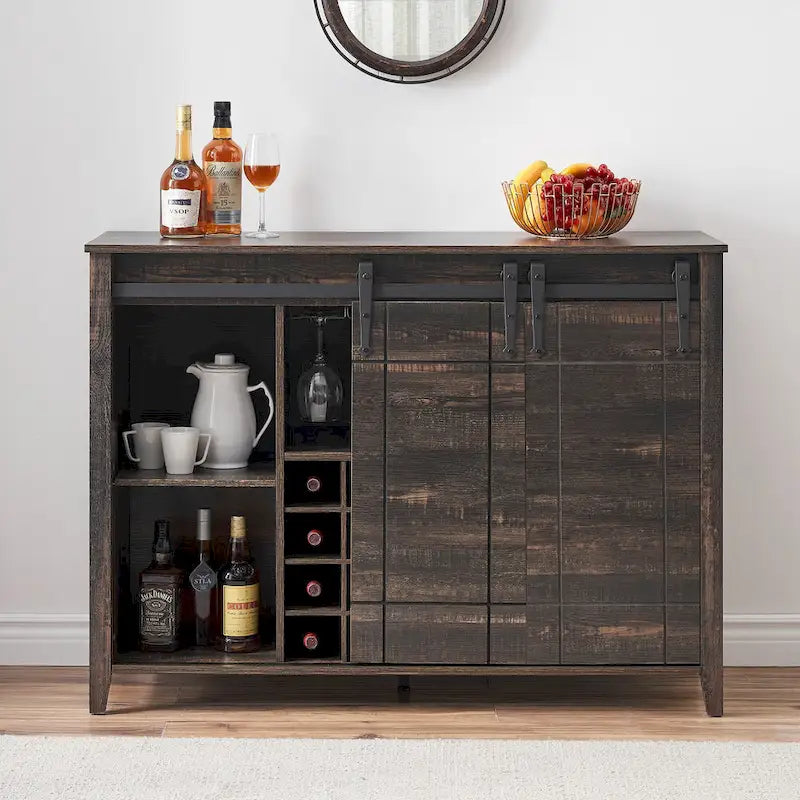 Landelijke wijnbar- en buffetkast met dressoir, wijnrek voor 16 flessen - 15.7D x 47.2W x 34.61H
