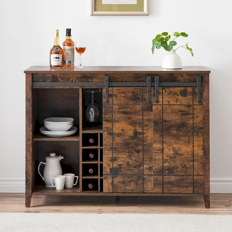 Landelijke wijnbar- en buffetkast met dressoir, wijnrek voor 16 flessen - 15.7D x 47.2W x 34.61H