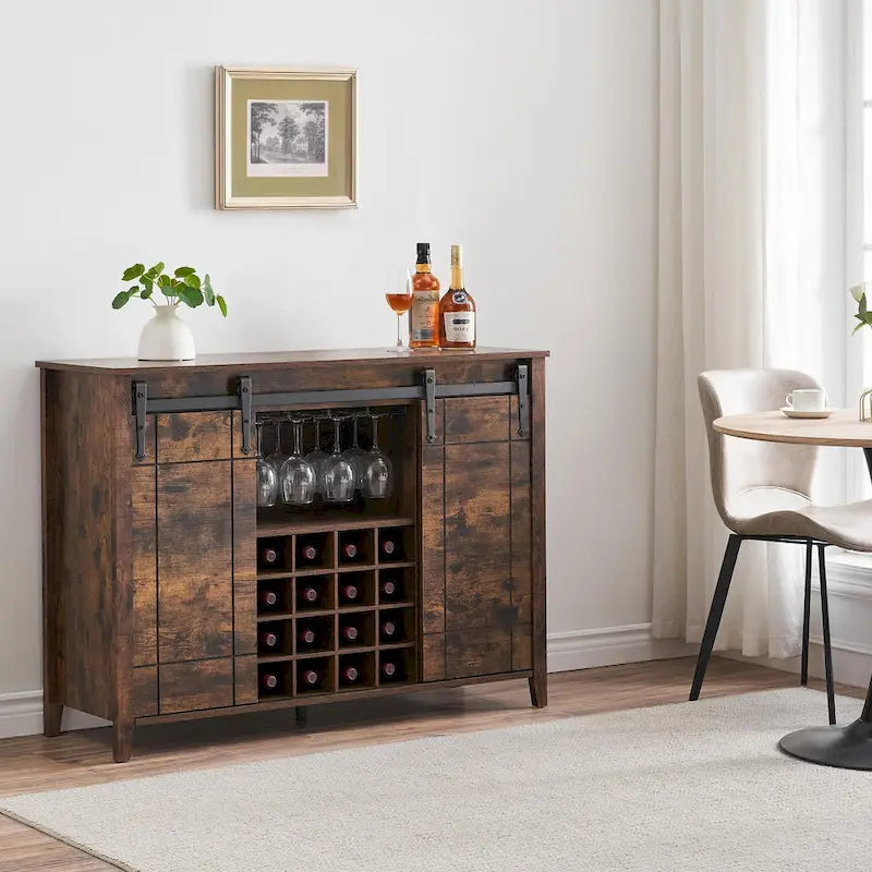 Landelijke wijnbar- en buffetkast met dressoir, wijnrek voor 16 flessen - 15.7D x 47.2W x 34.61H