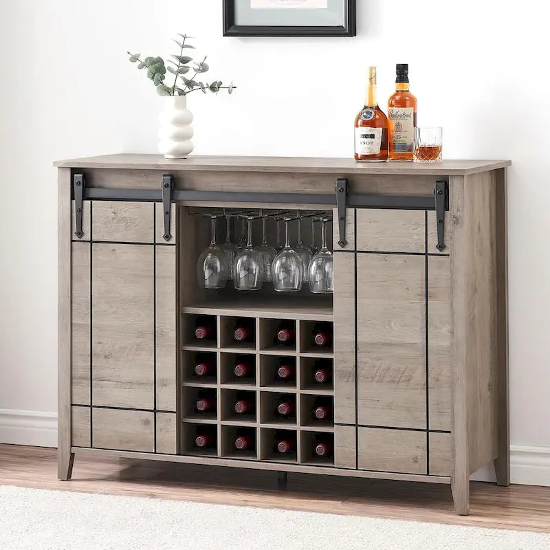 Landelijke wijnbar- en buffetkast met dressoir, wijnrek voor 16 flessen - 15.7D x 47.2W x 34.61H