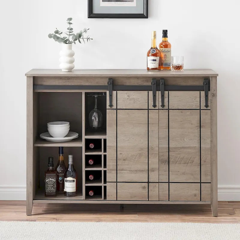 Landelijke wijnbar- en buffetkast met dressoir, wijnrek voor 16 flessen - 15.7D x 47.2W x 34.61H