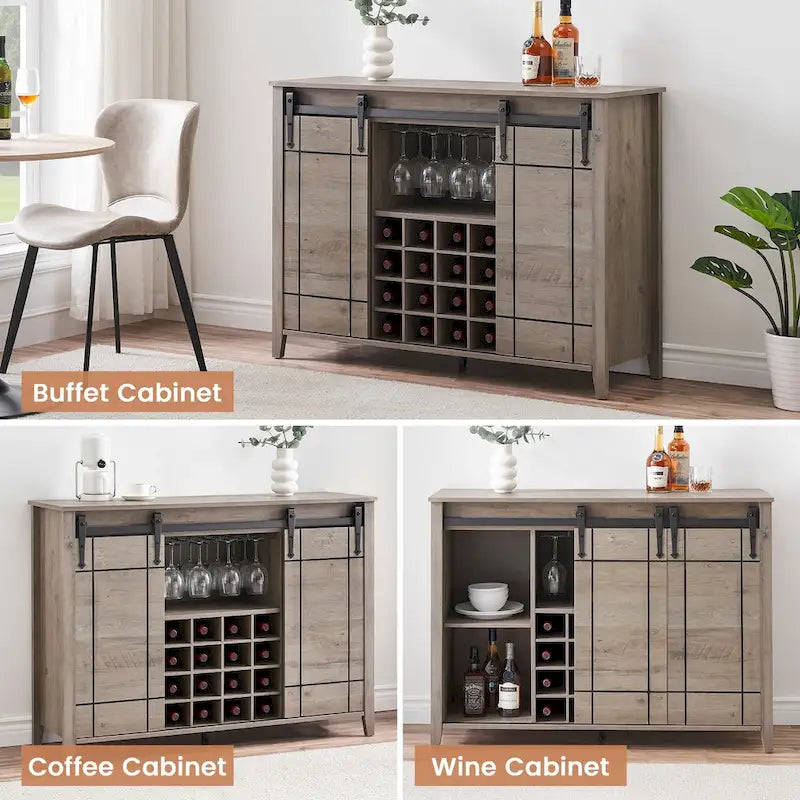Landelijke wijnbar- en buffetkast met dressoir, wijnrek voor 16 flessen - 15.7D x 47.2W x 34.61H