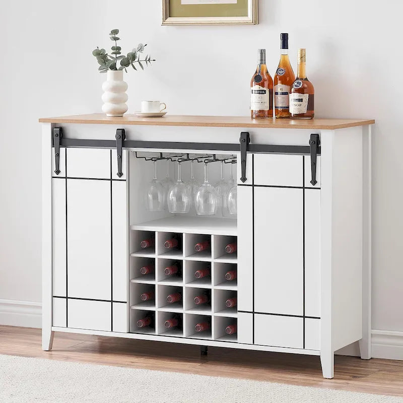 Landelijke wijnbar- en buffetkast met dressoir, wijnrek voor 16 flessen - 15.7D x 47.2W x 34.61H