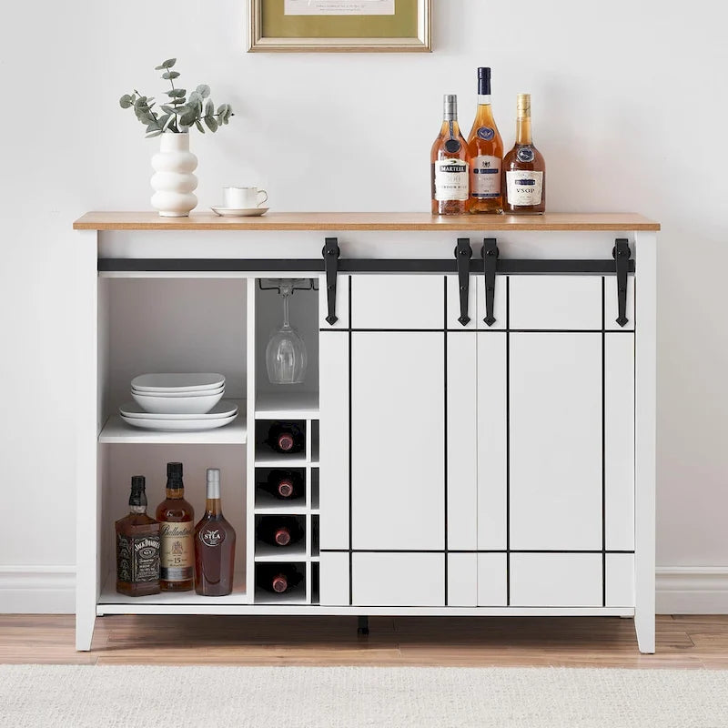 Landelijke wijnbar- en buffetkast met dressoir, wijnrek voor 16 flessen - 15.7D x 47.2W x 34.61H
