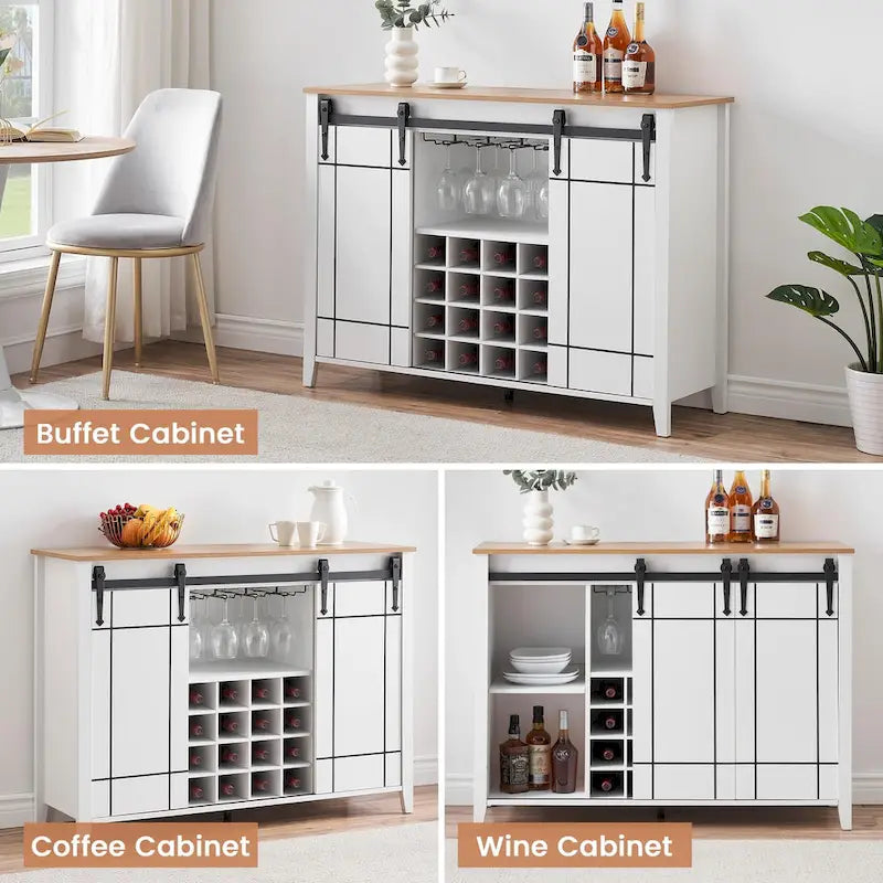 Landelijke wijnbar- en buffetkast met dressoir, wijnrek voor 16 flessen - 15.7D x 47.2W x 34.61H