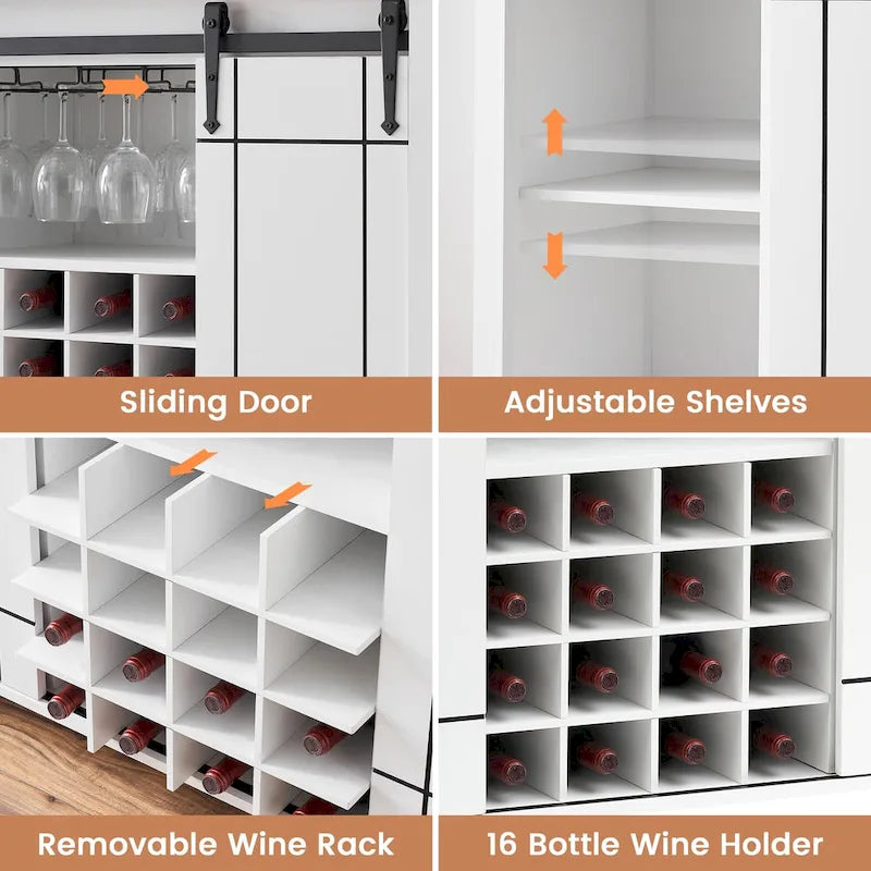 Landelijke wijnbar- en buffetkast met dressoir, wijnrek voor 16 flessen - 15.7D x 47.2W x 34.61H