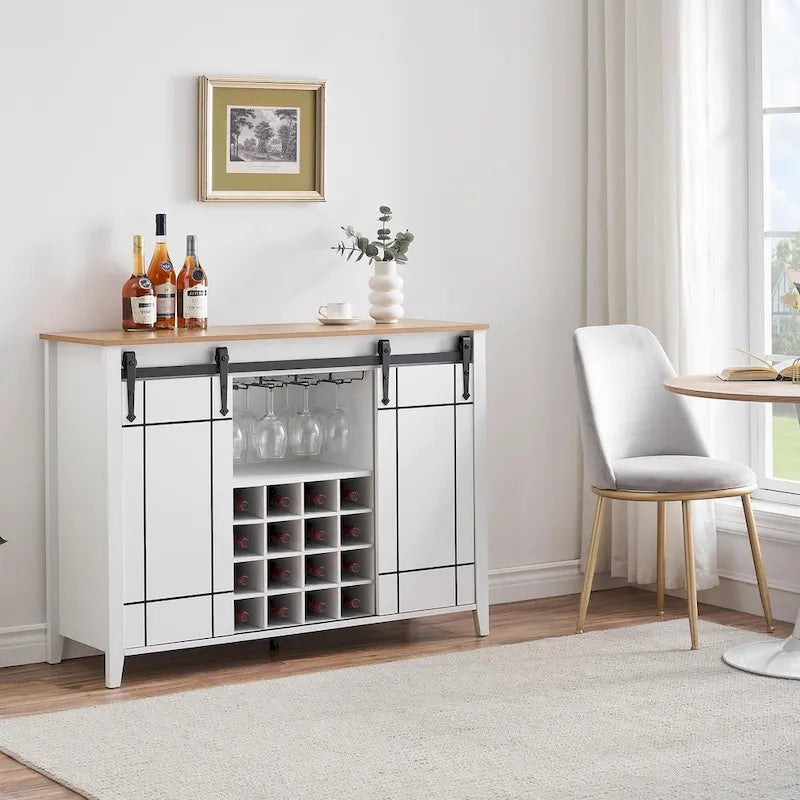 Landelijke wijnbar- en buffetkast met dressoir, wijnrek voor 16 flessen - 15.7D x 47.2W x 34.61H