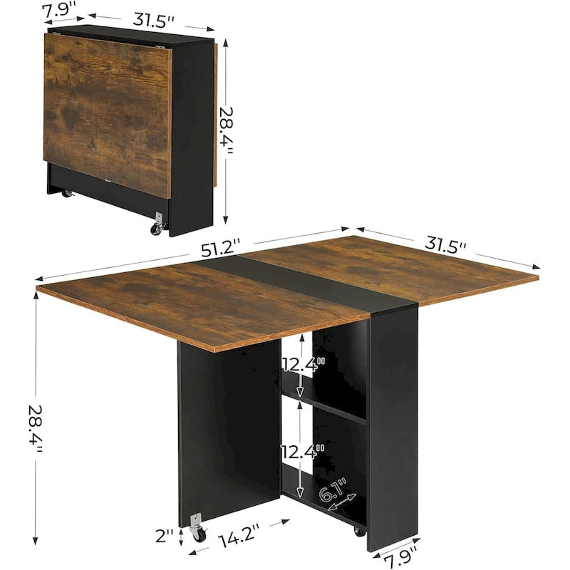 Klappbarer Esstisch mit 6 Rollen und ausklappbaren Tischplatten