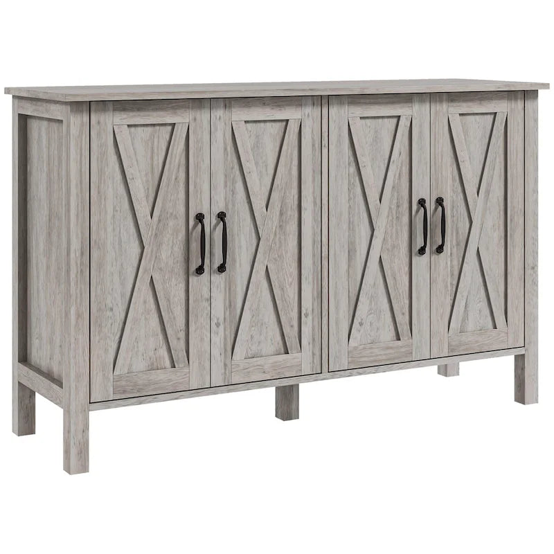 HOMCOM buffetkast, dressoir van 47 inch met 4 schuurdeuren en 2 verstelbare planken, boerderijkoffiebarkast