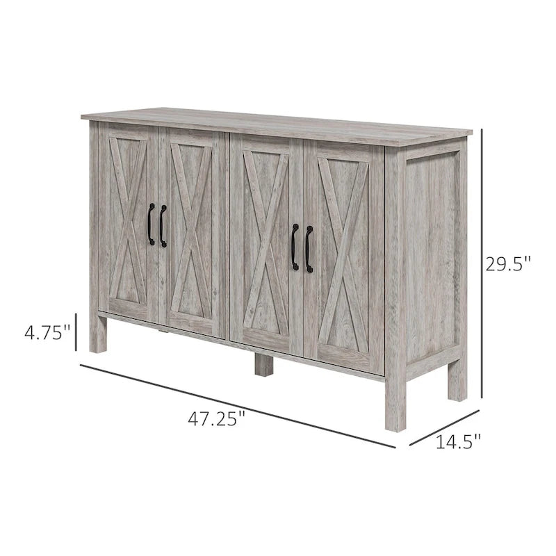 HOMCOM buffetkast, dressoir van 47 inch met 4 schuurdeuren en 2 verstelbare planken, boerderijkoffiebarkast