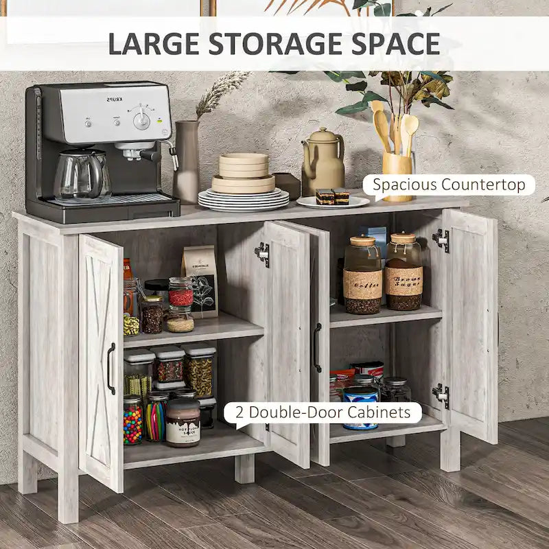 HOMCOM buffetkast, dressoir van 47 inch met 4 schuurdeuren en 2 verstelbare planken, boerderijkoffiebarkast