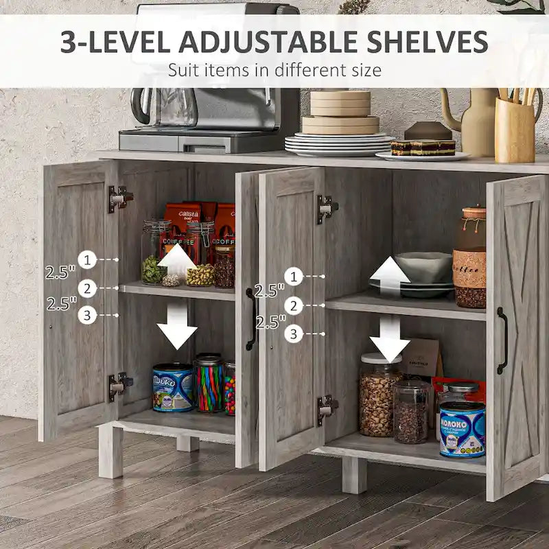 HOMCOM buffetkast, dressoir van 47 inch met 4 schuurdeuren en 2 verstelbare planken, boerderijkoffiebarkast
