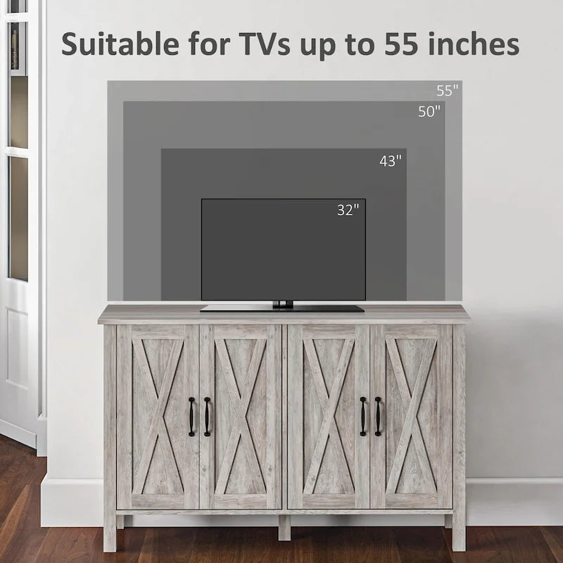 HOMCOM buffetkast, dressoir van 47 inch met 4 schuurdeuren en 2 verstelbare planken, boerderijkoffiebarkast