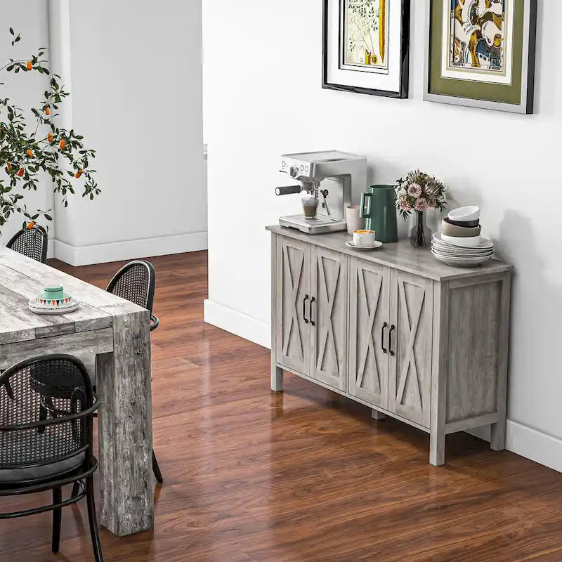 HOMCOM buffetkast, dressoir van 47 inch met 4 schuurdeuren en 2 verstelbare planken, boerderijkoffiebarkast