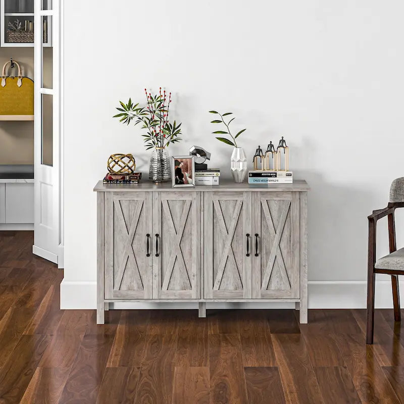 HOMCOM buffetkast, dressoir van 47 inch met 4 schuurdeuren en 2 verstelbare planken, boerderijkoffiebarkast