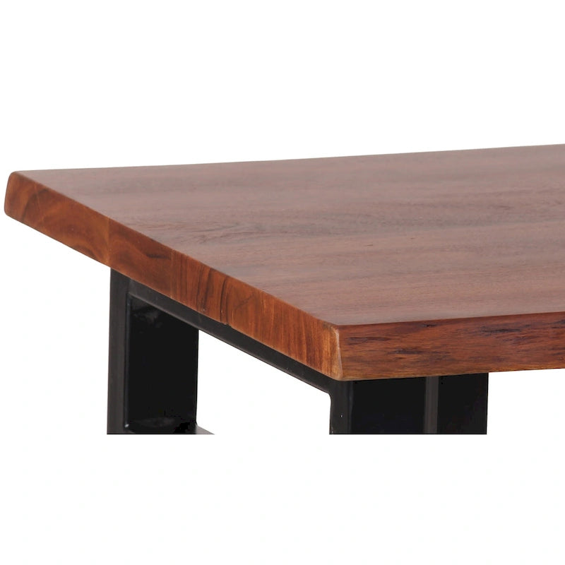 Couchtisch aus Akazienholz mit Baumkante und Bockgestell