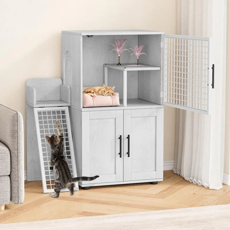 Modern Double Layer Cat Litter Box Enclosure, Hidden Cat Litter Box