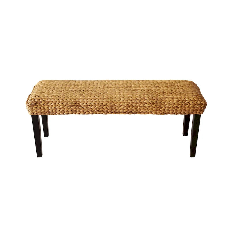 Banc d'intérieur M4H Sultan en bois massif et jacinthe d'eau naturelle