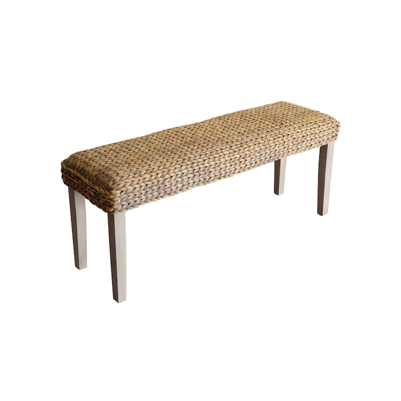 Banc d'intérieur M4H Sultan en bois massif et jacinthe d'eau naturelle