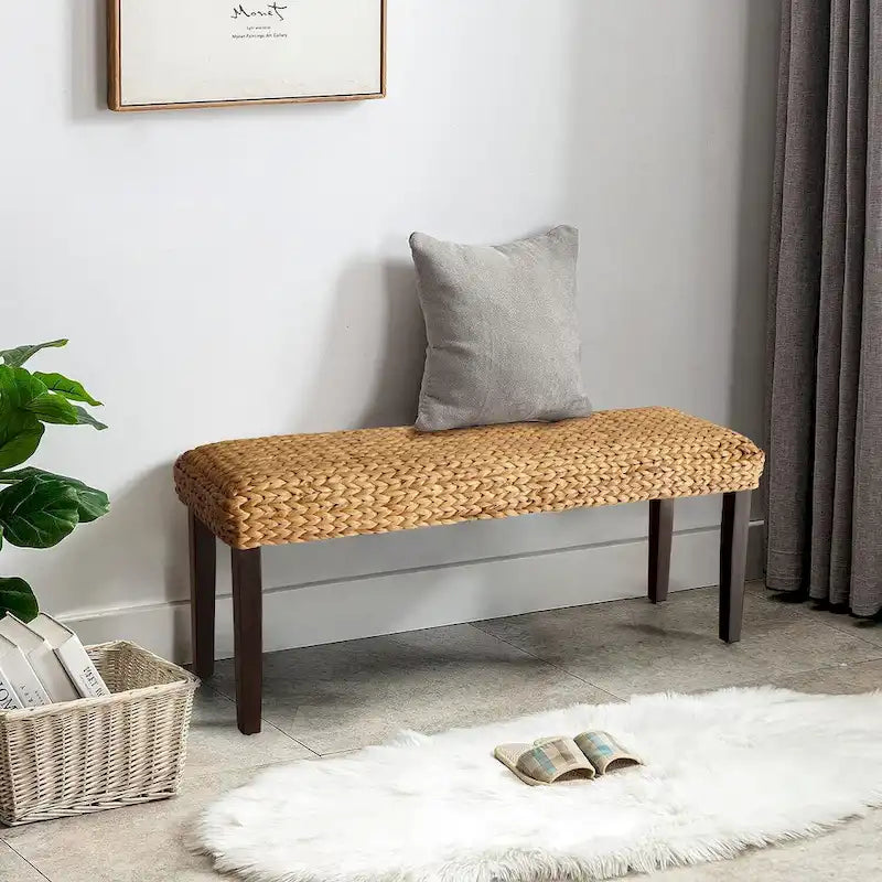 Banc d'intérieur M4H Sultan en bois massif et jacinthe d'eau naturelle