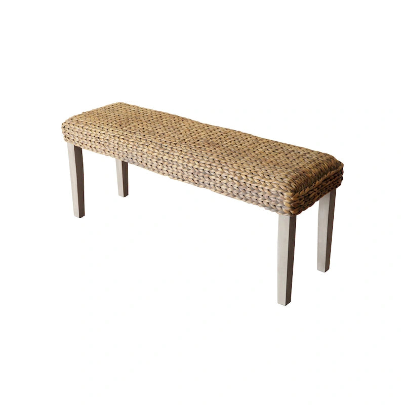 Banc d'intérieur M4H Sultan en bois massif et jacinthe d'eau naturelle