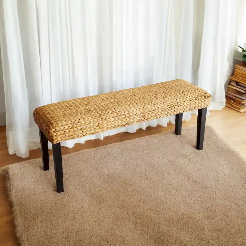 Banc d'intérieur M4H Sultan en bois massif et jacinthe d'eau naturelle