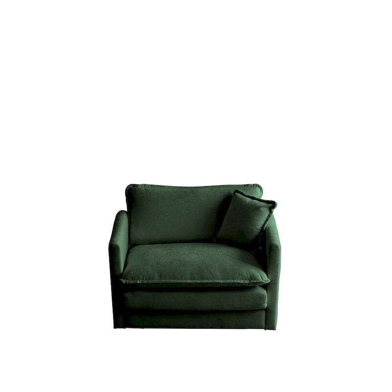 Cómodo sillón de lectura individual profundo tapizado para sala de estar, tela de chenilla verde, 1 cojín decorativo