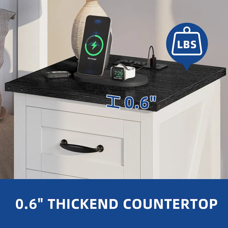 Ensemble de 2 tables d’appoint Moasis avec tiroir et prise électrique, table d’appoint LED avec station de recharge