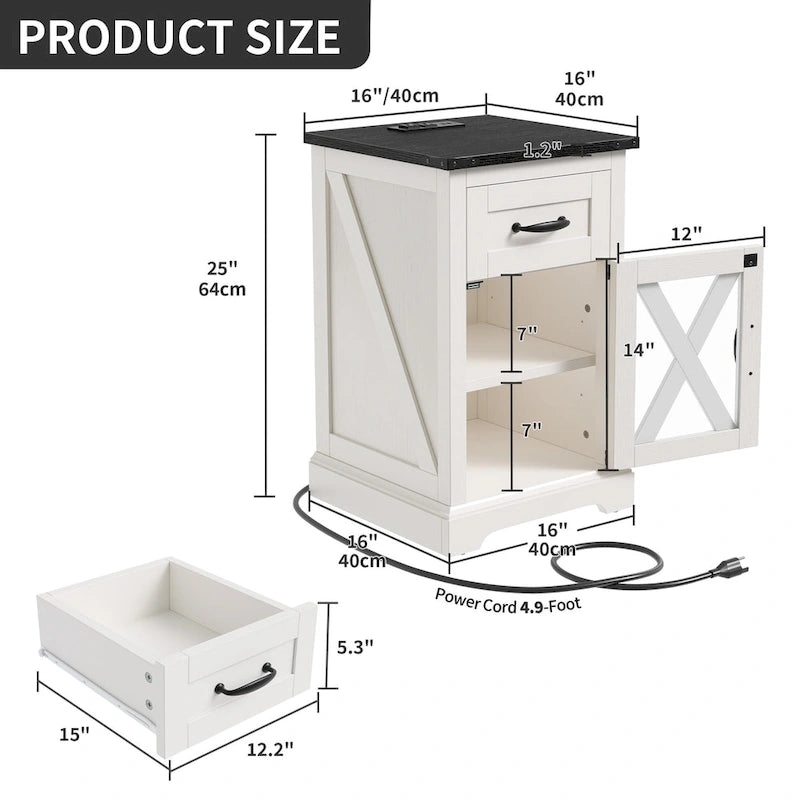 Ensemble de 2 tables d’appoint Moasis avec tiroir et prise électrique, table d’appoint LED avec station de recharge