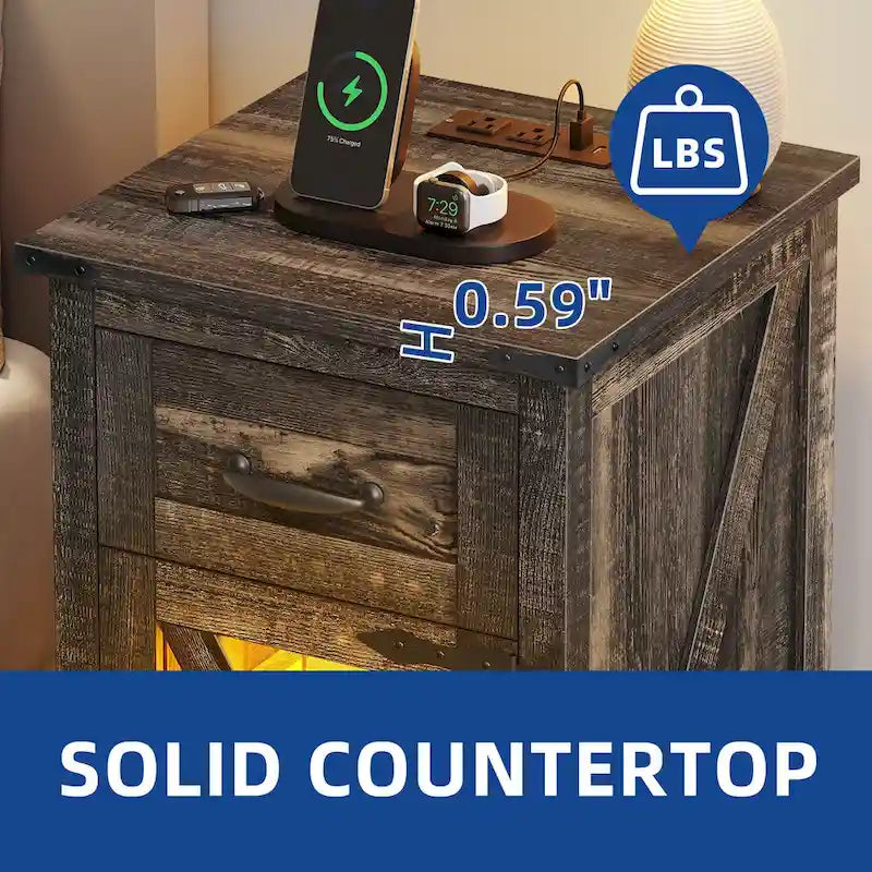 Ensemble de 2 tables d’appoint Moasis avec tiroir et prise électrique, table d’appoint LED avec station de recharge