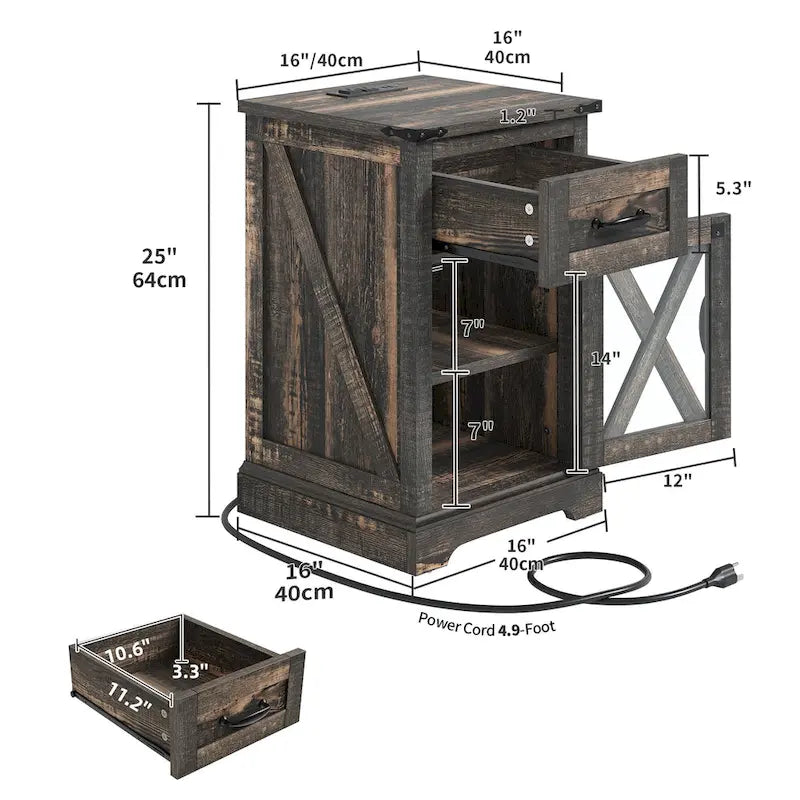 Ensemble de 2 tables d’appoint Moasis avec tiroir et prise électrique, table d’appoint LED avec station de recharge