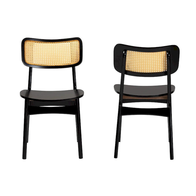 Tafari Mid-Century-Modern-Esszimmerstuhl-Set aus Holz und Rattan, 2-teilig