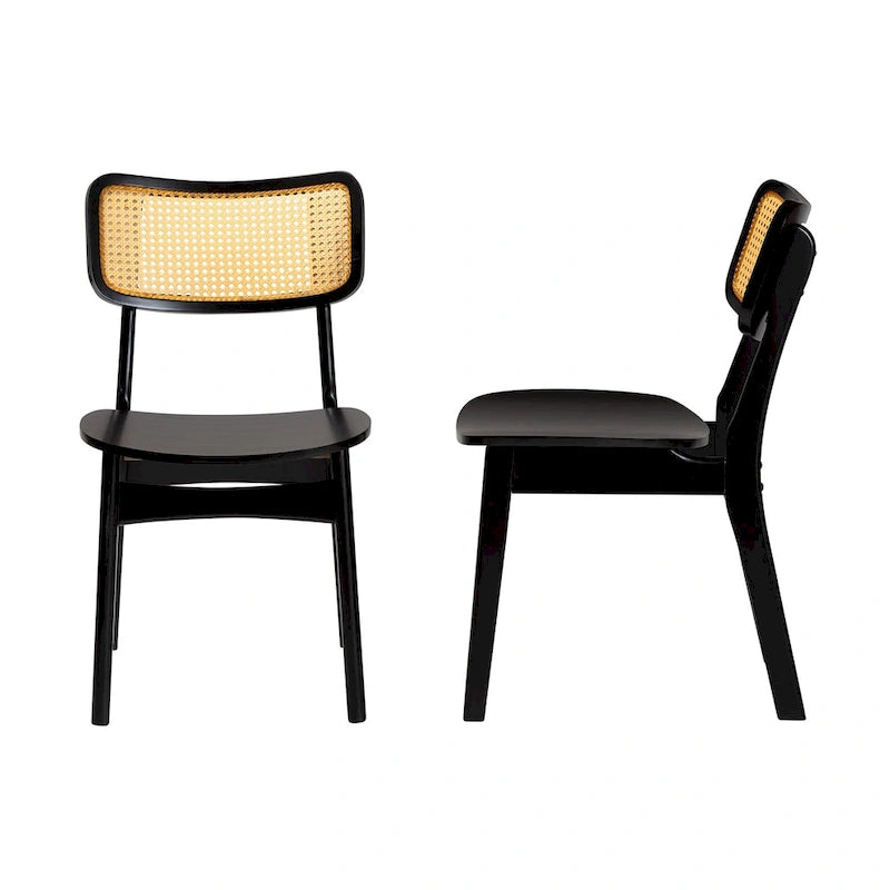 Tafari Mid-Century-Modern-Esszimmerstuhl-Set aus Holz und Rattan, 2-teilig
