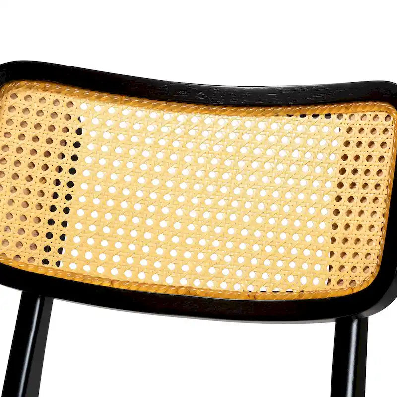 Tafari Mid-Century-Modern-Esszimmerstuhl-Set aus Holz und Rattan, 2-teilig