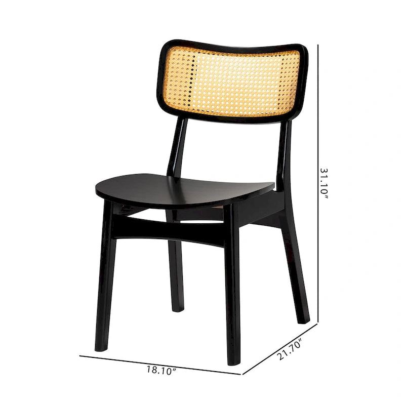 Tafari Mid-Century-Modern-Esszimmerstuhl-Set aus Holz und Rattan, 2-teilig