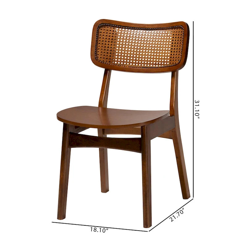Tafari Mid-Century-Modern-Esszimmerstuhl-Set aus Holz und Rattan, 2-teilig