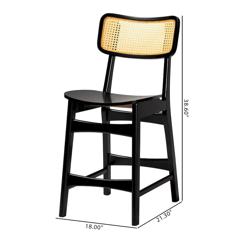Tafari Mid-Century-Modern-Esszimmerstuhl-Set aus Holz und Rattan, 2-teilig