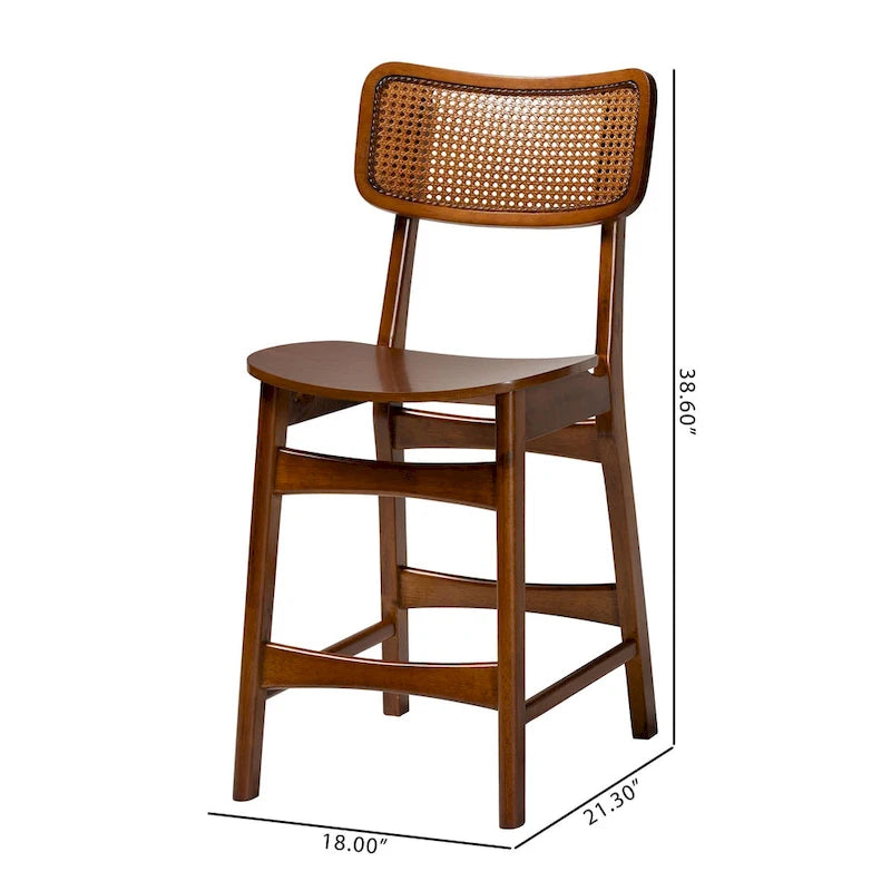Tafari Mid-Century-Modern-Esszimmerstuhl-Set aus Holz und Rattan, 2-teilig