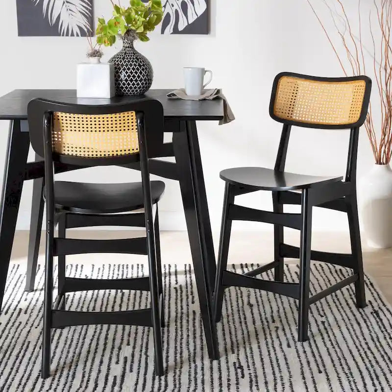Tafari Mid-Century-Modern-Esszimmerstuhl-Set aus Holz und Rattan, 2-teilig