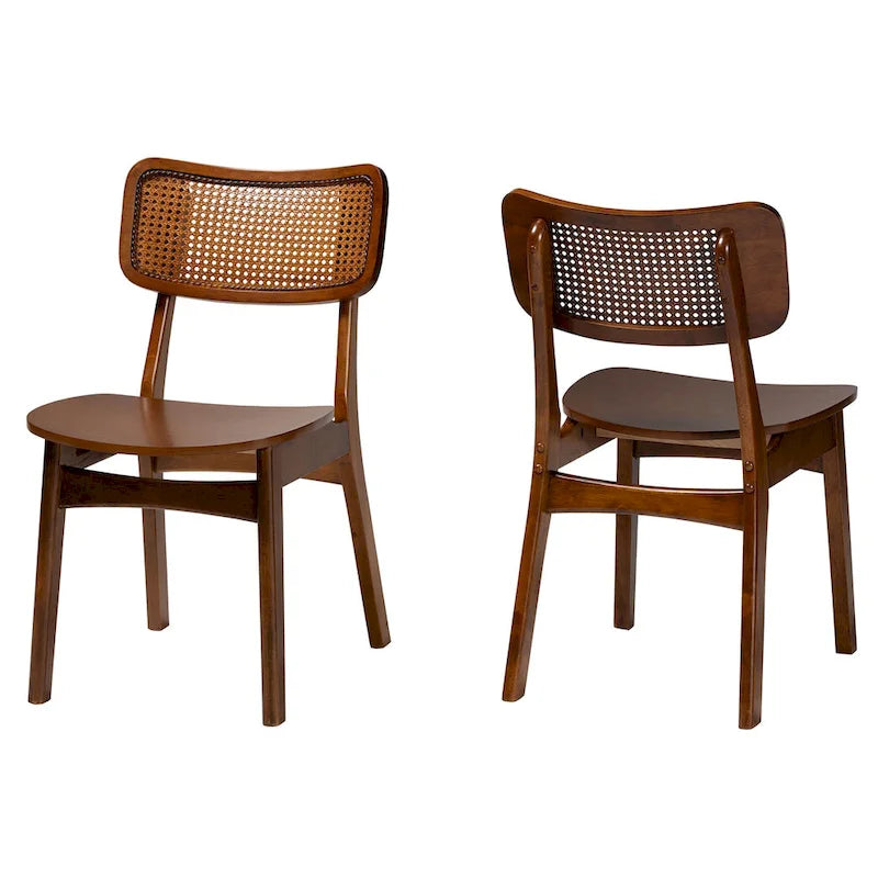 Tafari Mid-Century-Modern-Esszimmerstuhl-Set aus Holz und Rattan, 2-teilig
