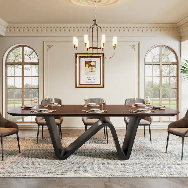 79 Modern Dining Table for 8 Rectangle Dining Table, Luxury White & Gold Kitchen Table with Sintered Stone